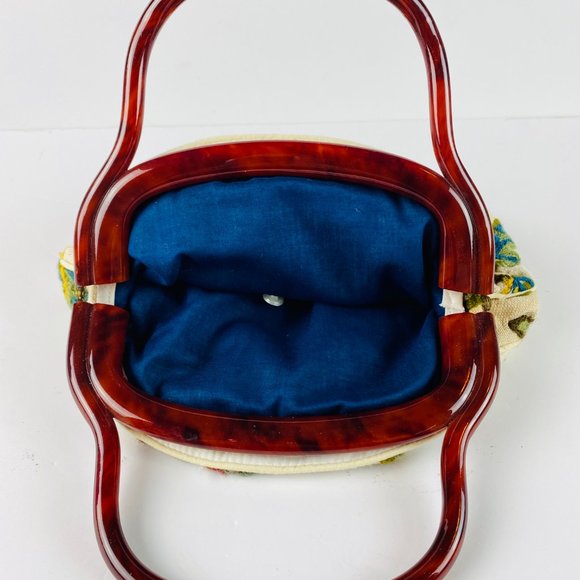 Handmade Small Satchel Tote Embroidery Floral Pear - Picture 5 of 8